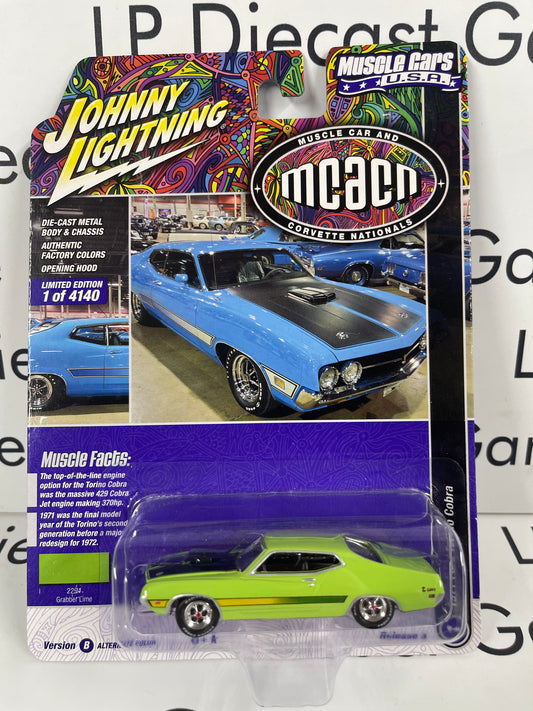 JOHNNY LIGHTNING 1971 Ford Torino Cobra Grabber Lime MCACN 1:64 Diecast