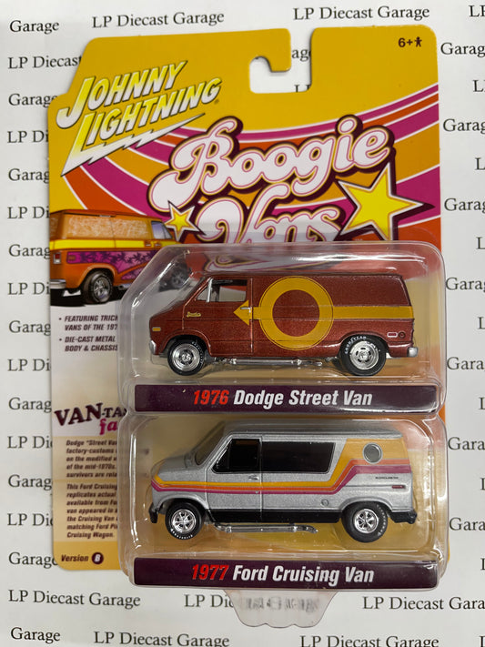 JOHNNY LIGHTNING Boogie Vans 2PK Set 1976 Dodge / 1977 Ford Version B 1:64 Diecast