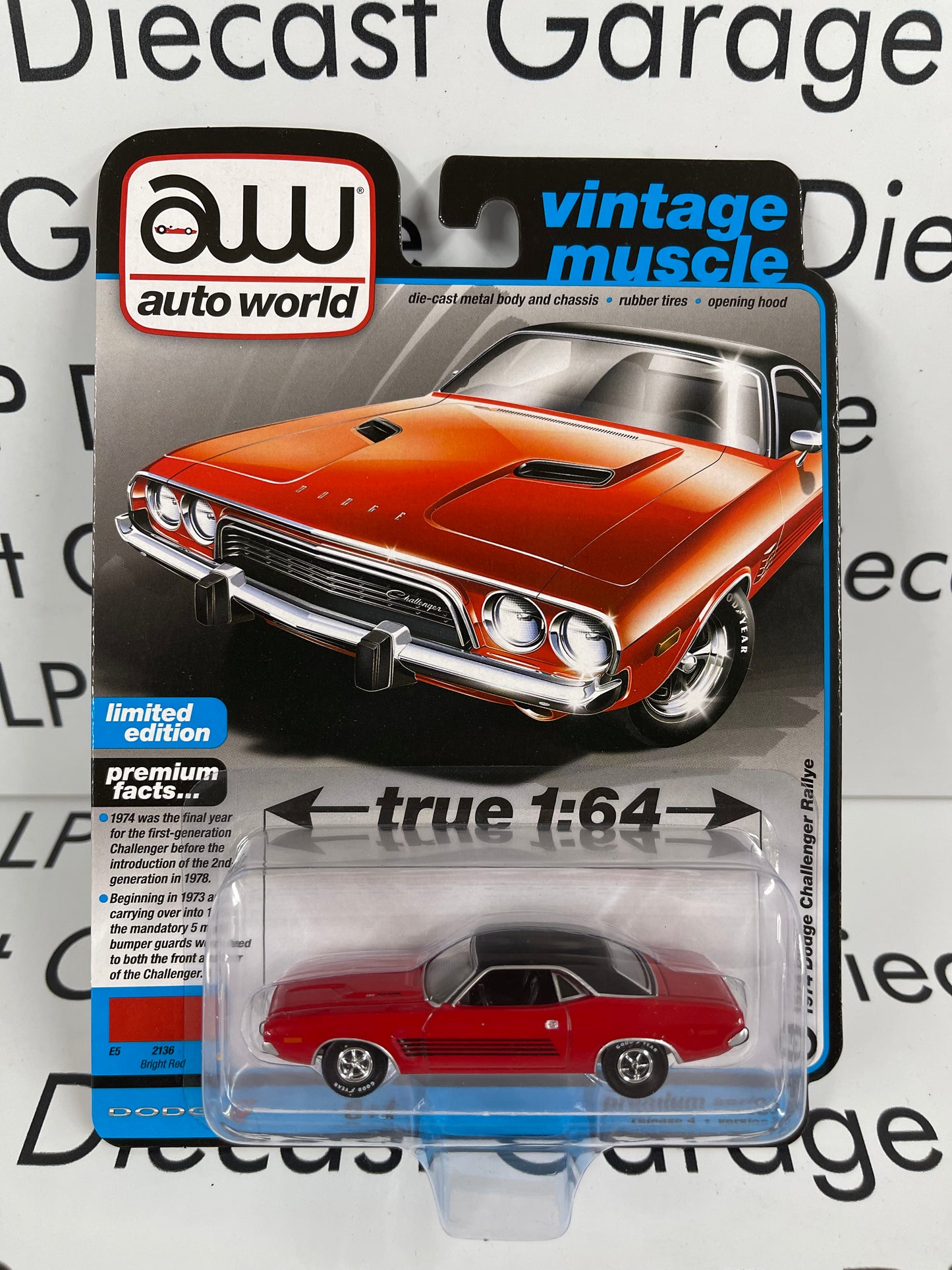 AUTO WORLD 1974 Dodge Charger Rallye Bright Red 1:64 Diecast
