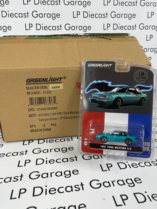 GREENLIGHT 1991 Ford Mustang 5.0 LX Coupe Calypso LP Diecast Garage Exclusive CASE of 12 1:64 Diecast