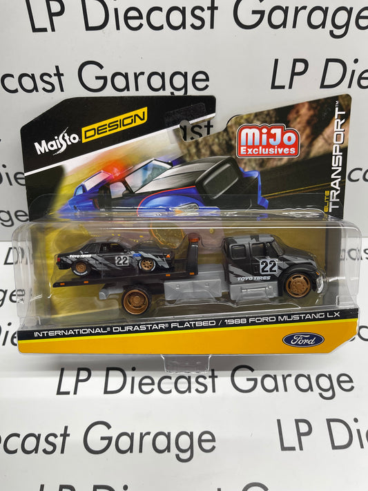 MAISTO International Durastar Flatbed & 1988 Ford Mustang LX Elite TOYO Tires Transporter MiJo Exclusive 1:64 Diecast