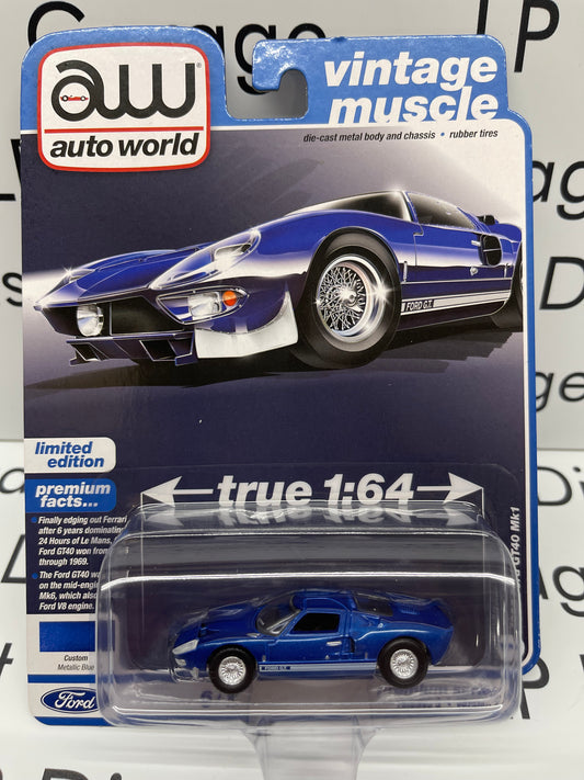 AUTO WORLD 1965 Ford GT40 MK1 Blue Vintage Muscle 1:64 Diecast