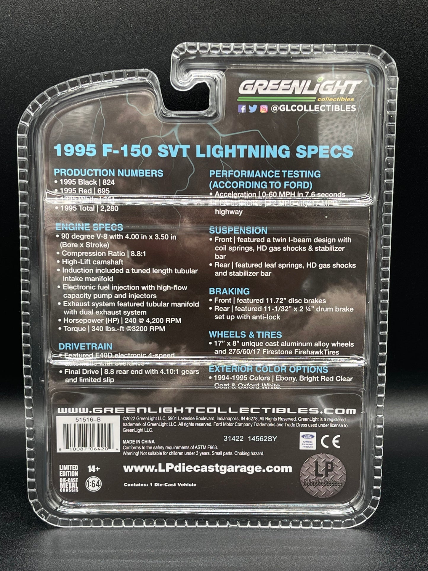 GREENLIGHT 1995 Ford F-150 Lightning Truck Red LP Diecast Garage Exclusive 1:64 Diecast Promo 51516