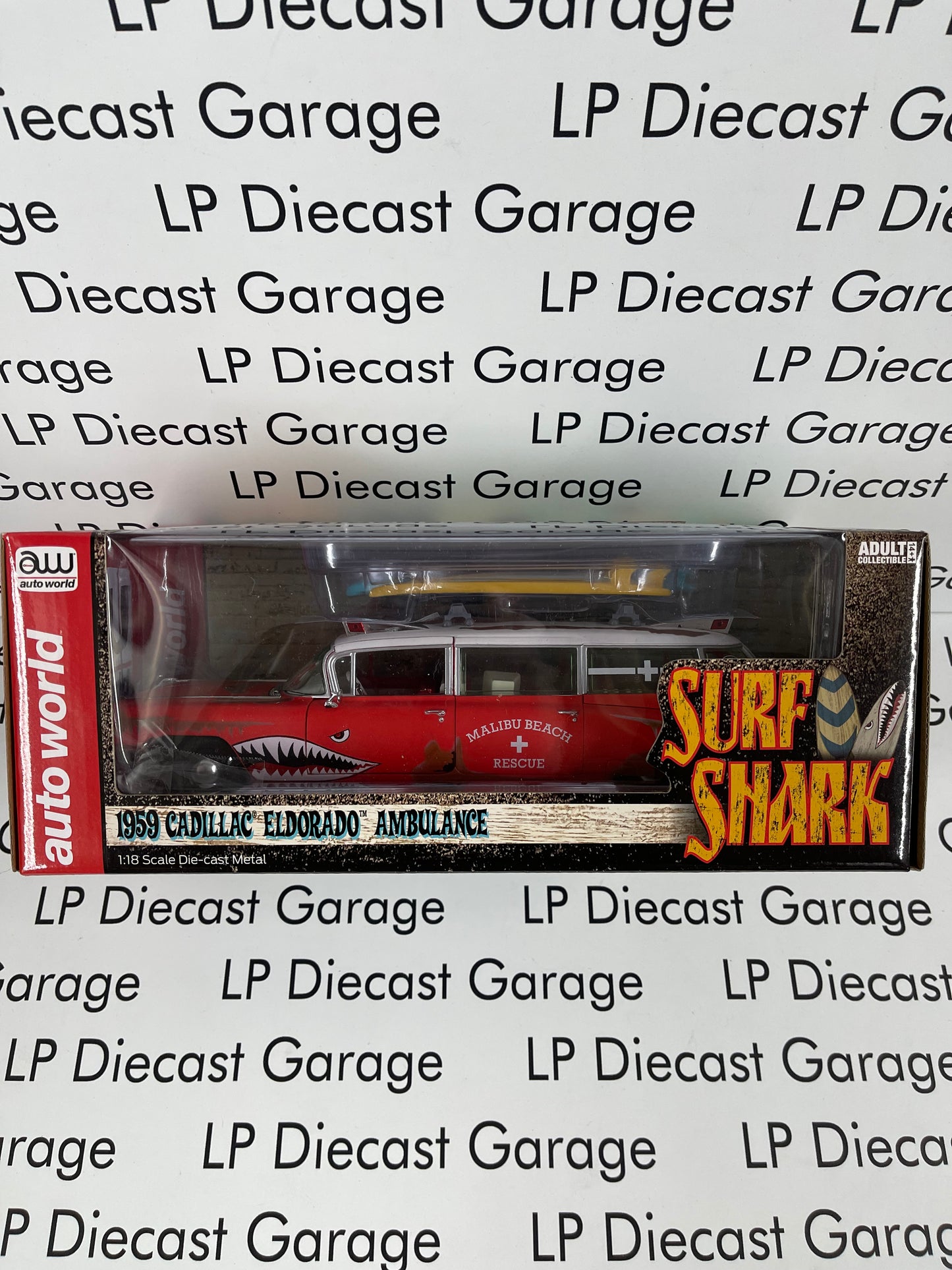 AUTO WORLD 1959 Cadillac Eldorado Ambulance Surf Shark 1:18 Diecast