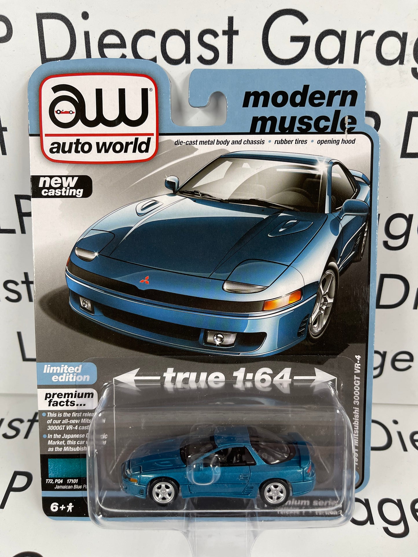AUTO WORLD 1991 Mitsubishi 3000GT VR-4 Blue Modern Muscle 1:64 Diecast