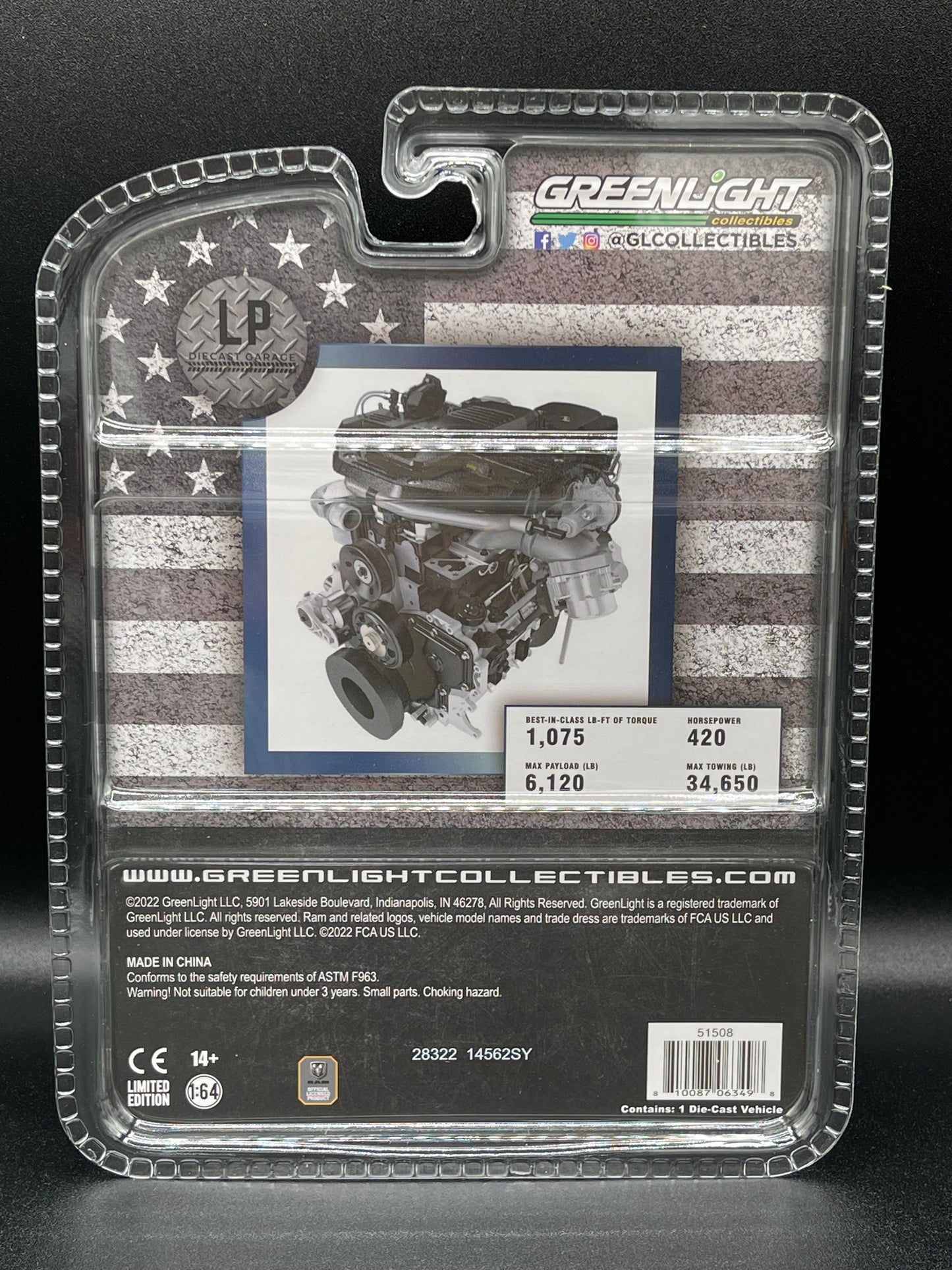 GREENLIGHT 2022 Ram 3500 Flatbed Blue Cummins Diesel LP Diecast Garage Exclusive 1:64 Diecast Promo *GREEN MACHINE*