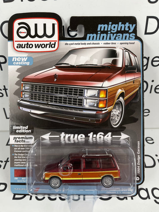 AUTO WORLD 1984 Dodge Caravan Mighty Minivan Garnet Pearl 1:64 Diecast