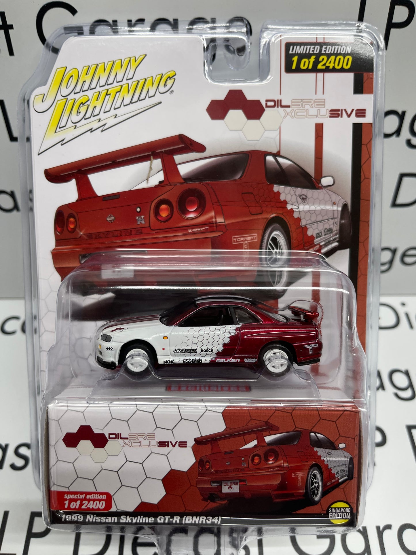 JOHNNY LIGHTNING 1999 Nissan Skyline GT-R R34 Singapore Dilsre Exclusive 1:64 Diecast