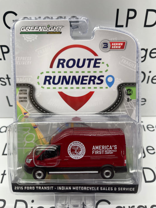 GREENLIGHT 2015 Ford Transit Indian Motorcycle Sales & Service Route Runners 1:64 Diecast