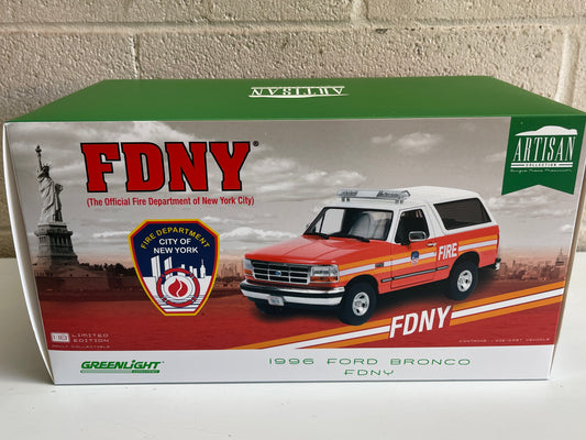 GREENLIGHT 1996 Ford Bronco FDNY "Artisan Collection" 1:18 Diecast