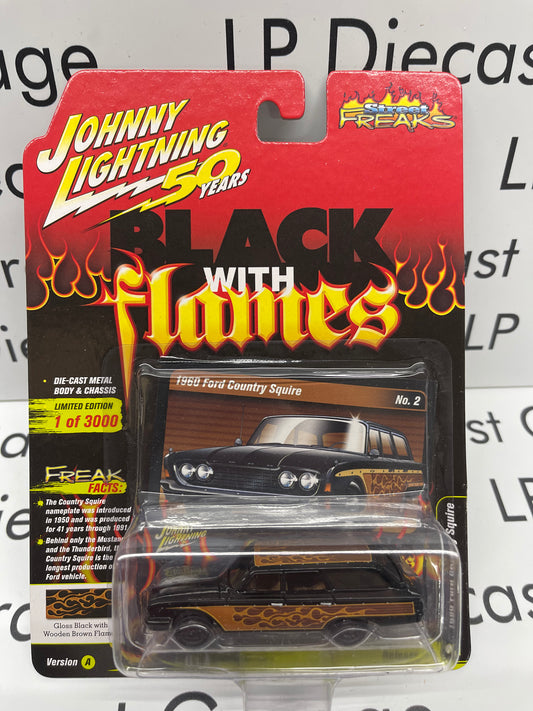 JOHNNY LIGHTNING 1960 Ford Country Squire Black with Flames 1:64 Diecast