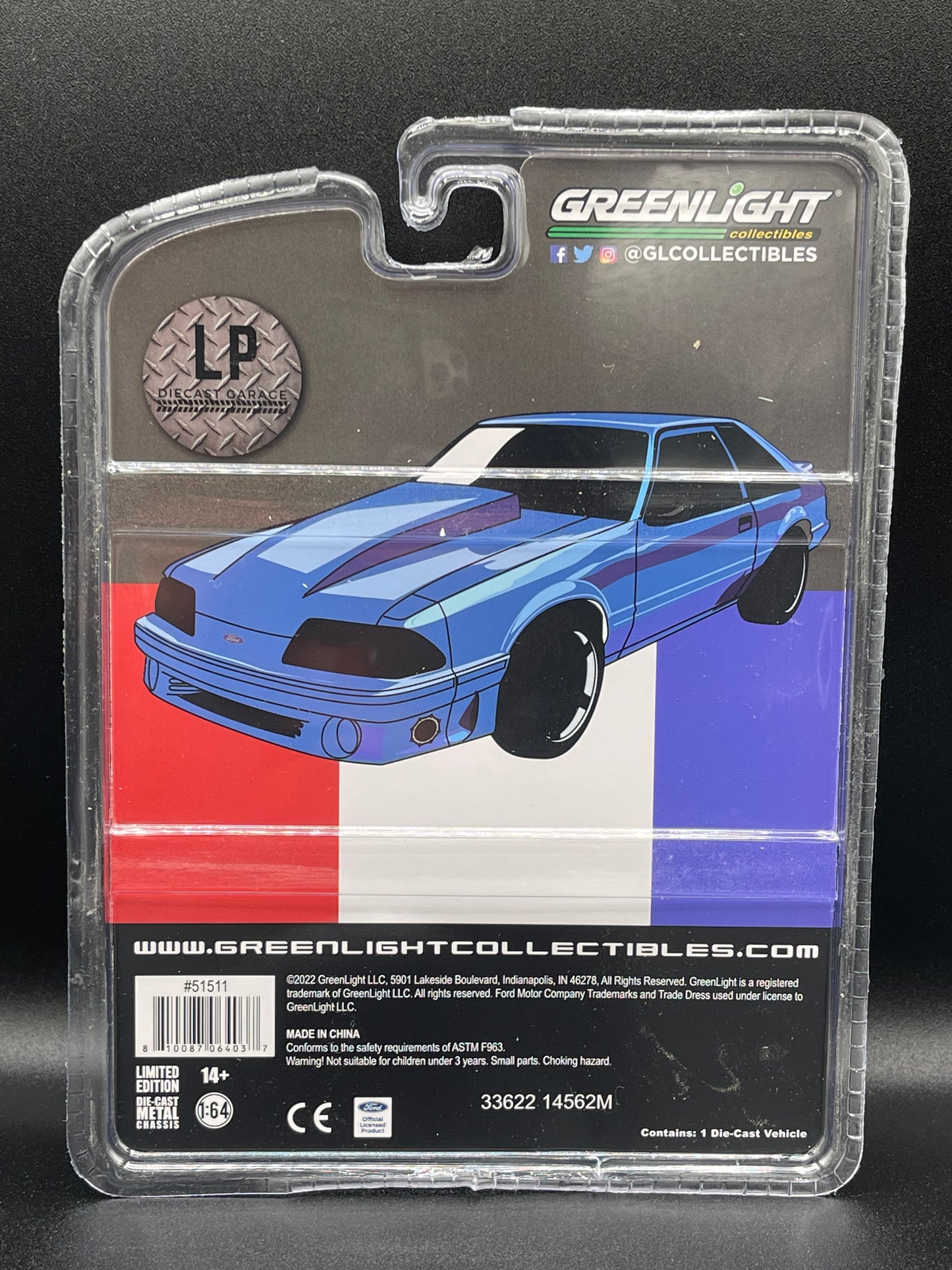 GREENLIGHT 1992 Ford Mustang GT Metallic Blue Drag Car  LP Diecast Garage Exclusive 1:64 Diecast Promo