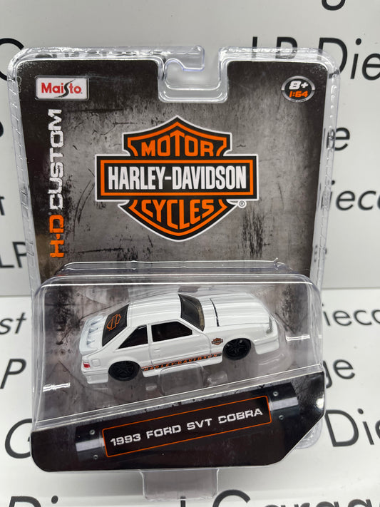 MAISTO 1993 Ford Mustang SVT Cobra White Harley Davidson 1:64 Diecast