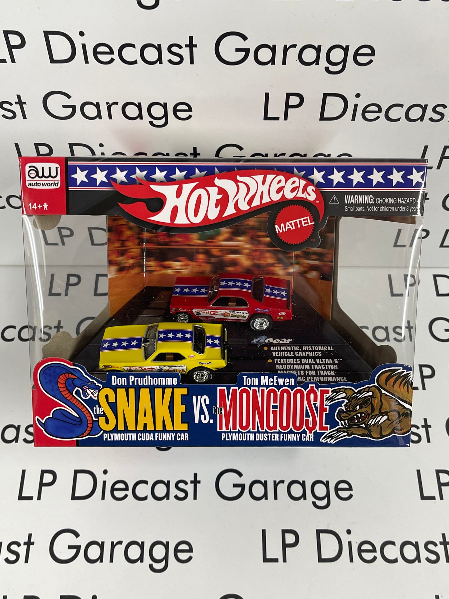 AUTO WORLD Hot Wheels The Snake VS The Mongoose Cuda & Duster Slot Car Set