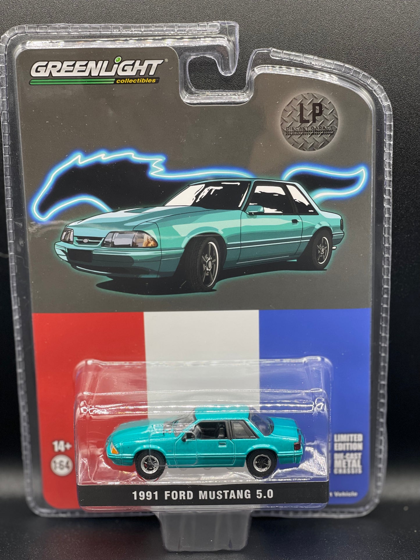 GREENLIGHT 1991 Ford Mustang 5.0 LX Coupe Calypso LP Diecast Garage Exclusive 1st Release 1:64 Diecast Promo