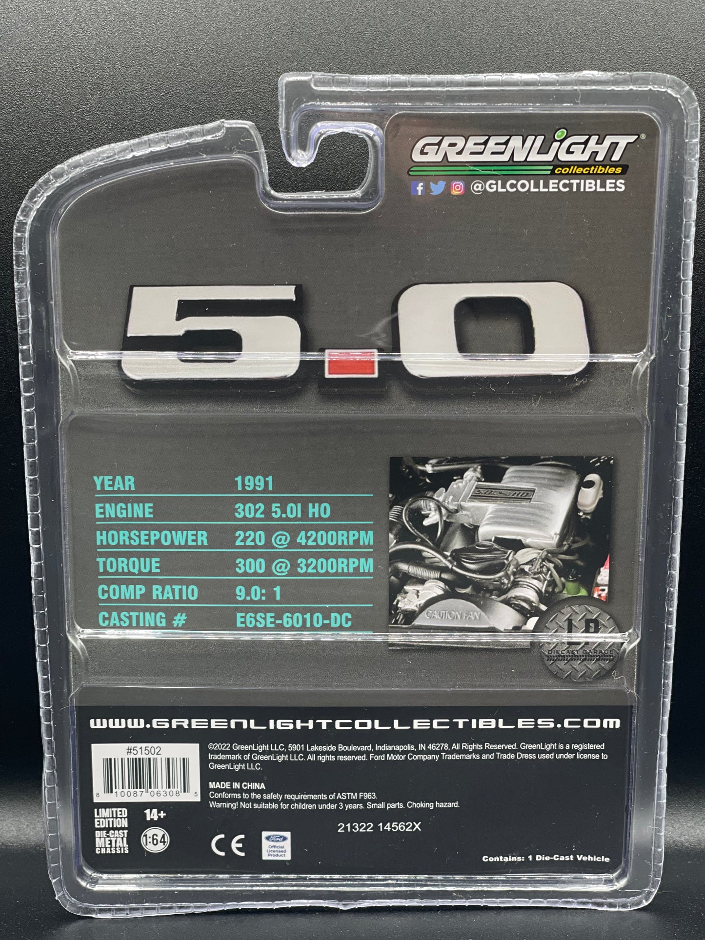 GREENLIGHT 1991 Ford Mustang 5.0 LX Coupe Calypso LP Diecast Garage Exclusive 1st Release 1:64 Diecast Promo